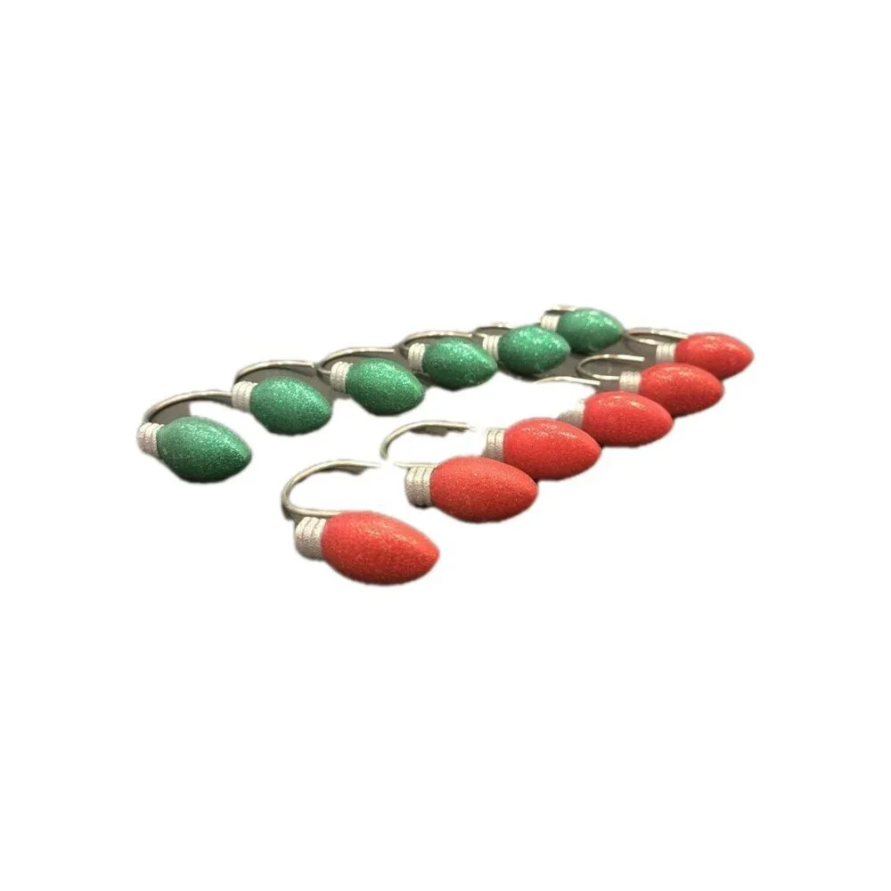 New Christmas Holiday Red / Green Lights Bathroom Shower Curtain Hooks